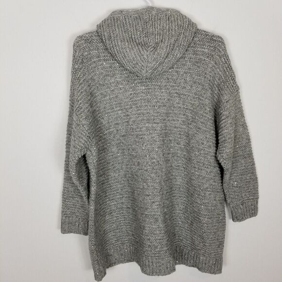 J.Jill  Women Long Hooded Zinc Multi Sequined Cardigan Sz L Gray Sweater - Picture 4 of 10